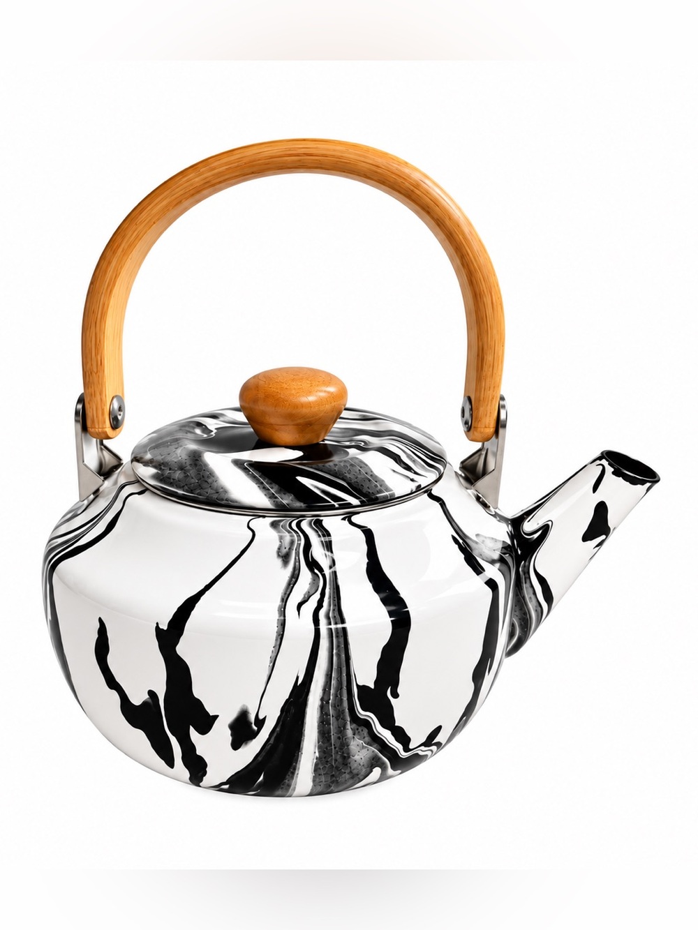 World Market Black and White Marbled Enamel Tea Kettle Marbled Enamel Kettle in